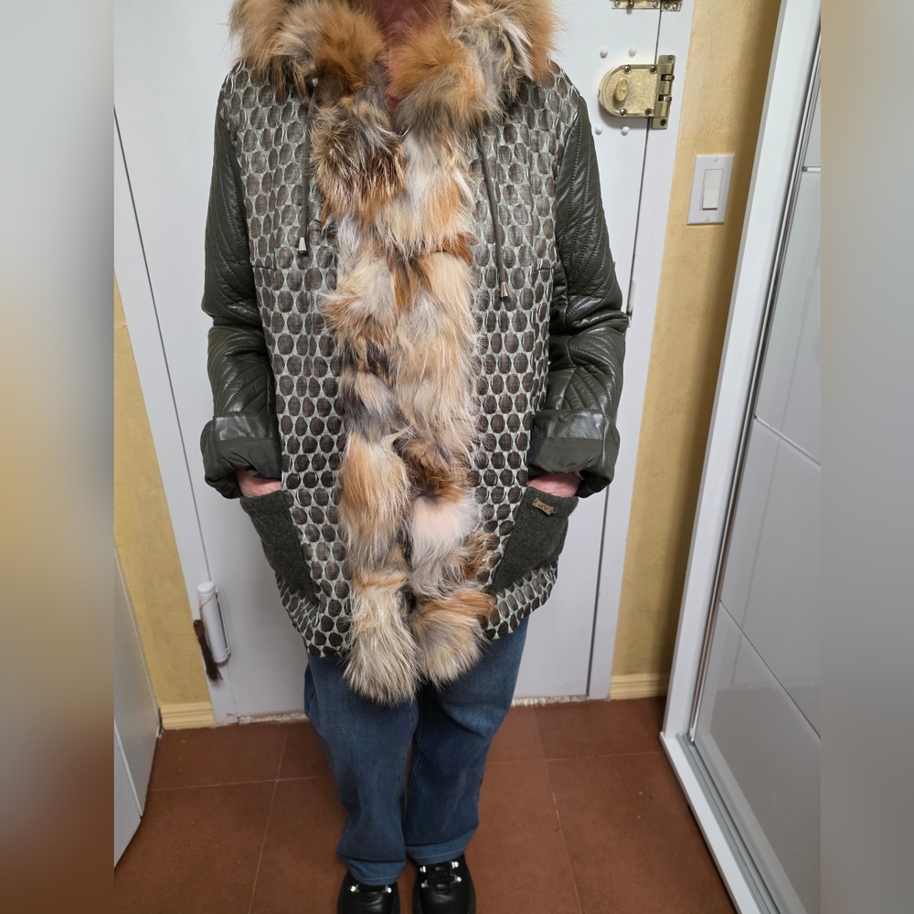 Women's Green Parka with Real Fur Trim